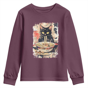 Ramen Noodles Black Cat Graphic Youth Sweatshirt Kawaii Retro Japan Y2K Cats Manga Anime TS02 Maroon Print Your Wear