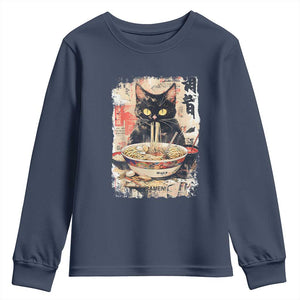 Ramen Noodles Black Cat Graphic Youth Sweatshirt Kawaii Retro Japan Y2K Cats Manga Anime TS02 Navy Print Your Wear