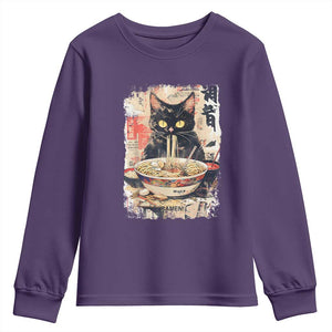 Ramen Noodles Black Cat Graphic Youth Sweatshirt Kawaii Retro Japan Y2K Cats Manga Anime TS02 Purple Print Your Wear