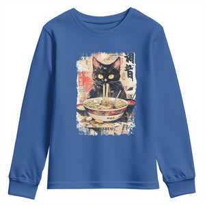 Ramen Noodles Black Cat Graphic Youth Sweatshirt Kawaii Retro Japan Y2K Cats Manga Anime TS02 Royal Blue Print Your Wear