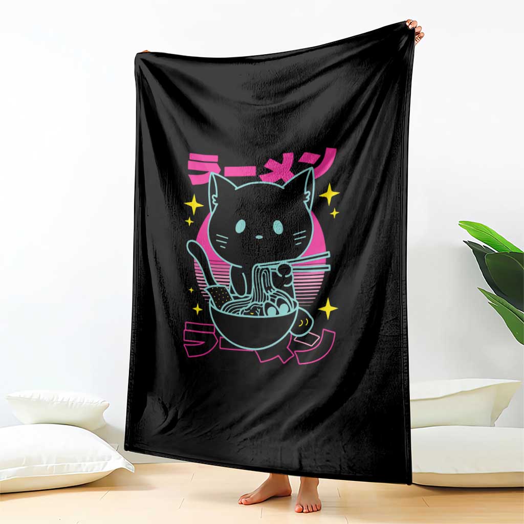 Kawaii Ramen Cat Throw Blanket Retro Japanese Noodles Lover Anime Aesthetic TS02 Print Your Wear