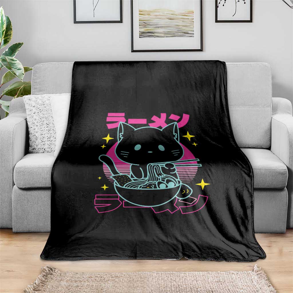 Kawaii Ramen Cat Throw Blanket Retro Japanese Noodles Lover Anime Aesthetic TS02 Print Your Wear