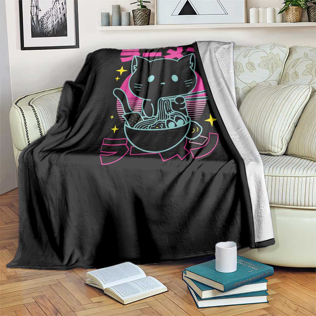 Kawaii Ramen Cat Throw Blanket Retro Japanese Noodles Lover Anime Aesthetic TS02 Print Your Wear