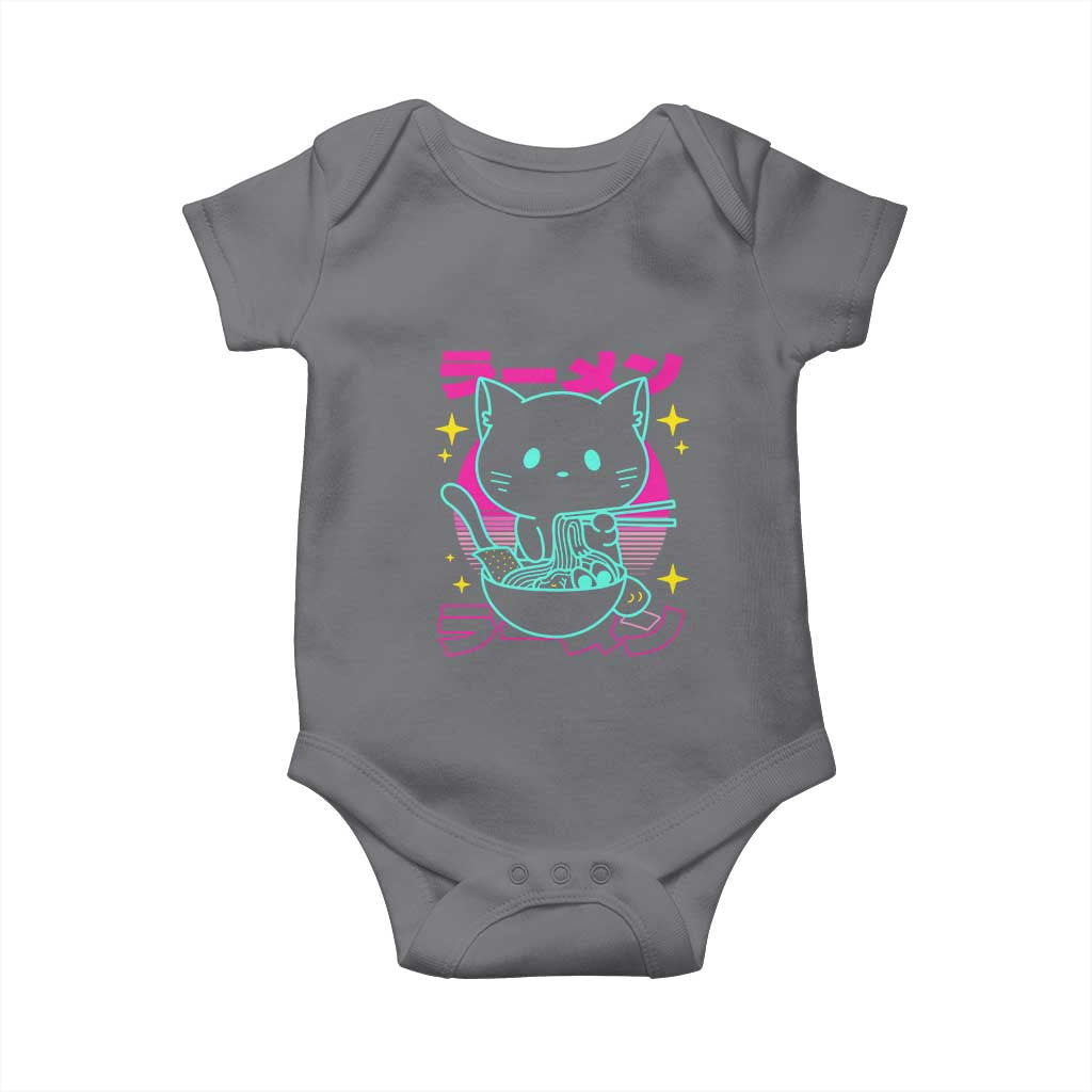 Kawaii Ramen Cat Baby Onesie Retro Japanese Noodles Lover Anime Aesthetic TS02 Charcoal Print Your Wear