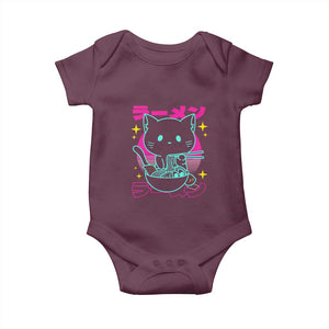 Kawaii Ramen Cat Baby Onesie Retro Japanese Noodles Lover Anime Aesthetic TS02 Maroon Print Your Wear