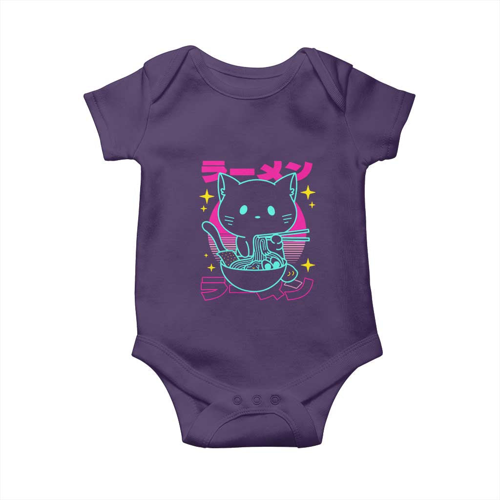 Kawaii Ramen Cat Baby Onesie Retro Japanese Noodles Lover Anime Aesthetic TS02 Purple Print Your Wear