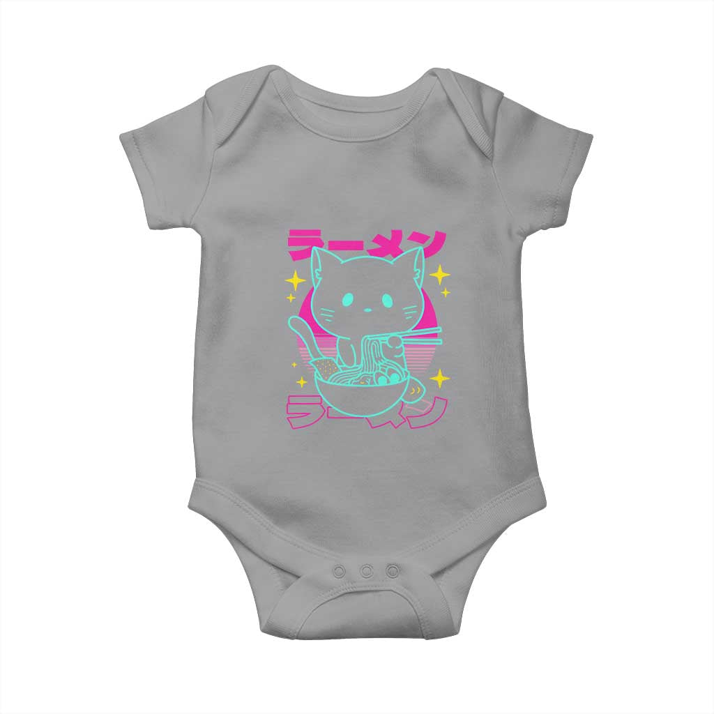 Kawaii Ramen Cat Baby Onesie Retro Japanese Noodles Lover Anime Aesthetic TS02 Sport Gray Print Your Wear