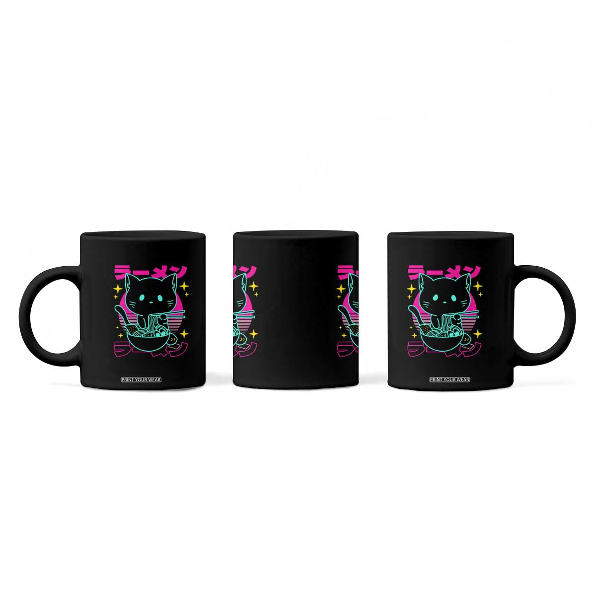 Kawaii Ramen Cat Coffee Mug Retro Japanese Noodles Lover Anime Aesthetic TS02 Print Your Wear