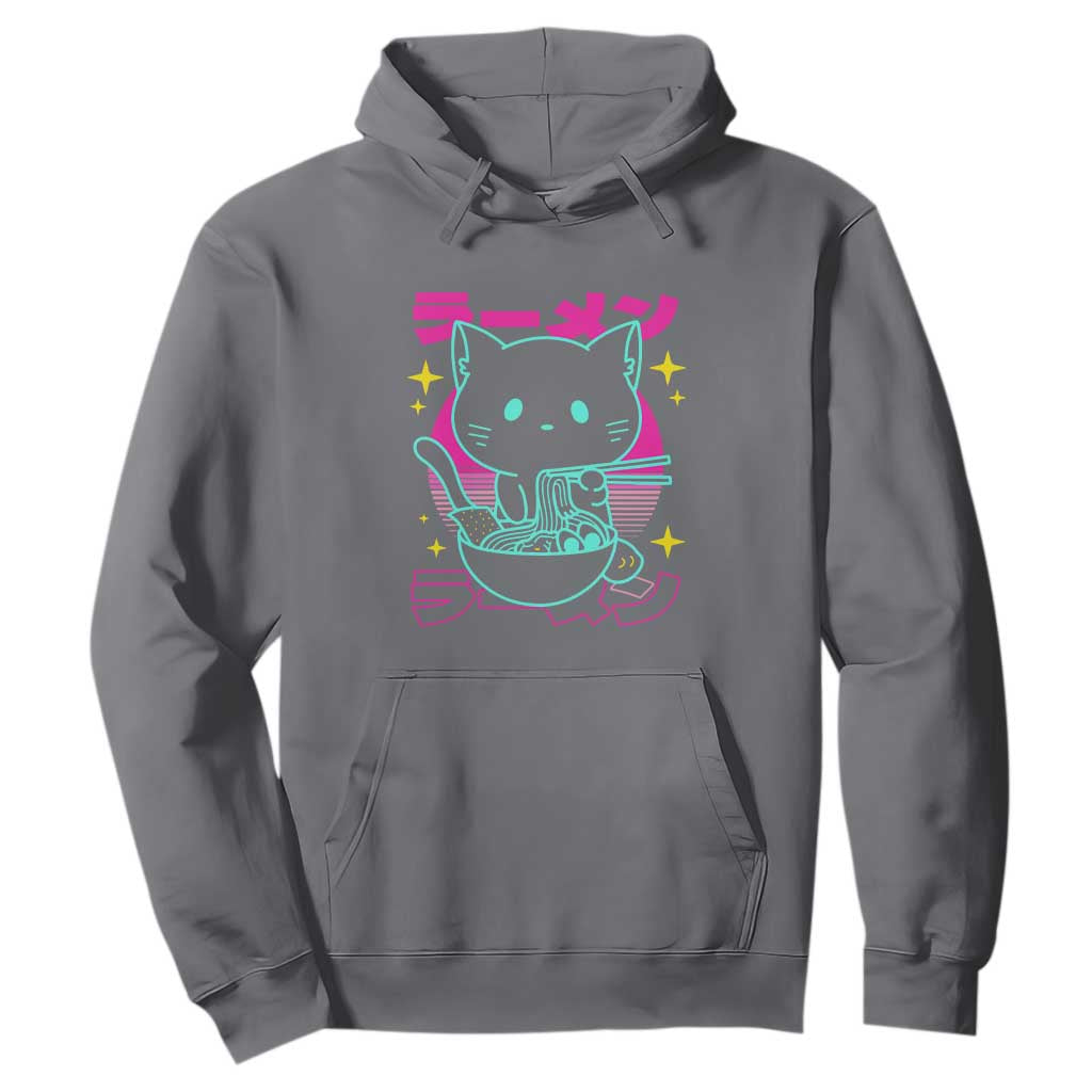 Kawaii Ramen Cat Hoodie Retro Japanese Noodles Lover Anime Aesthetic TS02 Charcoal Print Your Wear