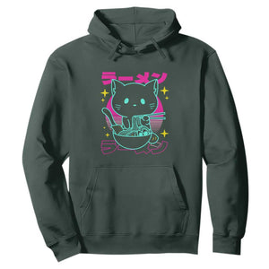 Kawaii Ramen Cat Hoodie Retro Japanese Noodles Lover Anime Aesthetic TS02 Dark Forest Green Print Your Wear