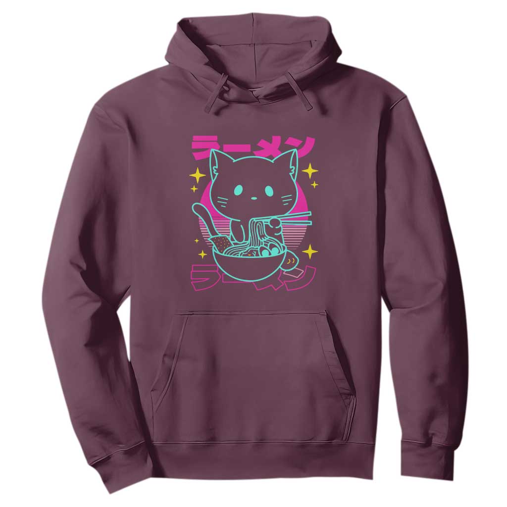 Kawaii Ramen Cat Hoodie Retro Japanese Noodles Lover Anime Aesthetic TS02 Maroon Print Your Wear