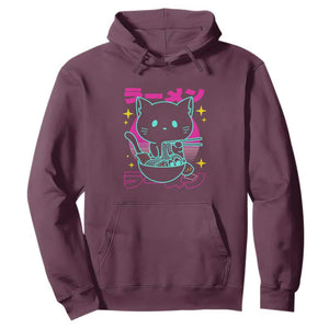 Kawaii Ramen Cat Hoodie Retro Japanese Noodles Lover Anime Aesthetic TS02 Maroon Print Your Wear