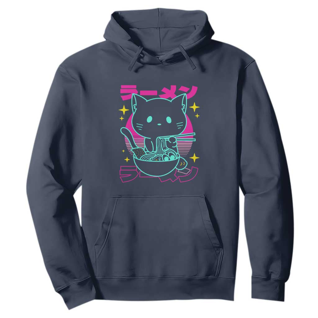 Kawaii Ramen Cat Hoodie Retro Japanese Noodles Lover Anime Aesthetic TS02 Navy Print Your Wear