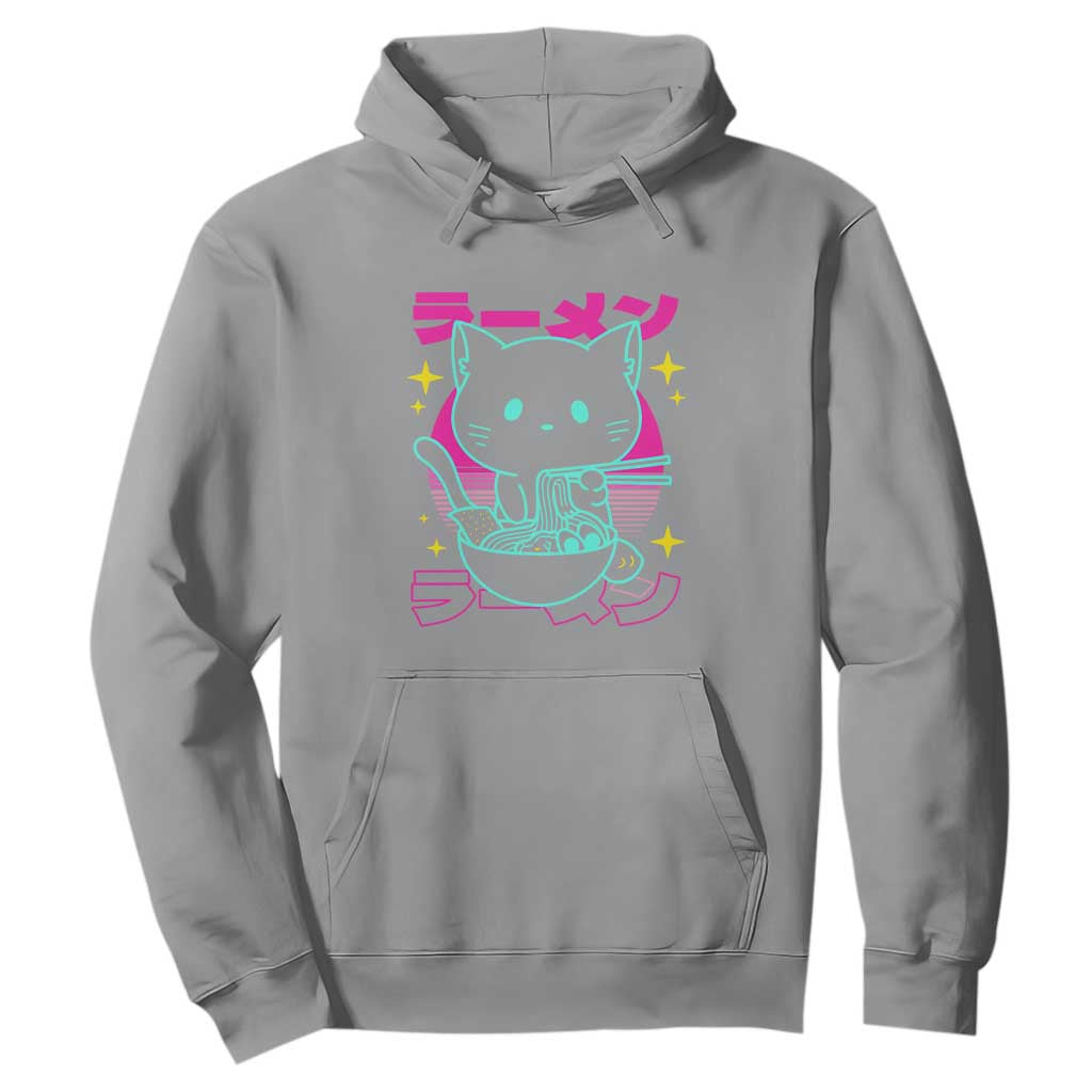 Kawaii Ramen Cat Hoodie Retro Japanese Noodles Lover Anime Aesthetic TS02 Sport Gray Print Your Wear