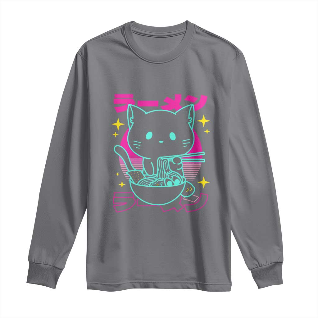 Kawaii Ramen Cat Long Sleeve Shirt Retro Japanese Noodles Lover Anime Aesthetic TS02 Charcoal Print Your Wear