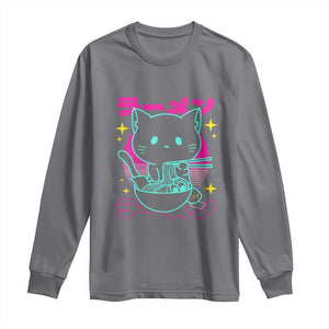 Kawaii Ramen Cat Long Sleeve Shirt Retro Japanese Noodles Lover Anime Aesthetic TS02 Charcoal Print Your Wear