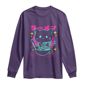 Kawaii Ramen Cat Long Sleeve Shirt Retro Japanese Noodles Lover Anime Aesthetic TS02 Purple Print Your Wear