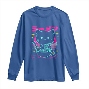 Kawaii Ramen Cat Long Sleeve Shirt Retro Japanese Noodles Lover Anime Aesthetic TS02 Royal Blue Print Your Wear