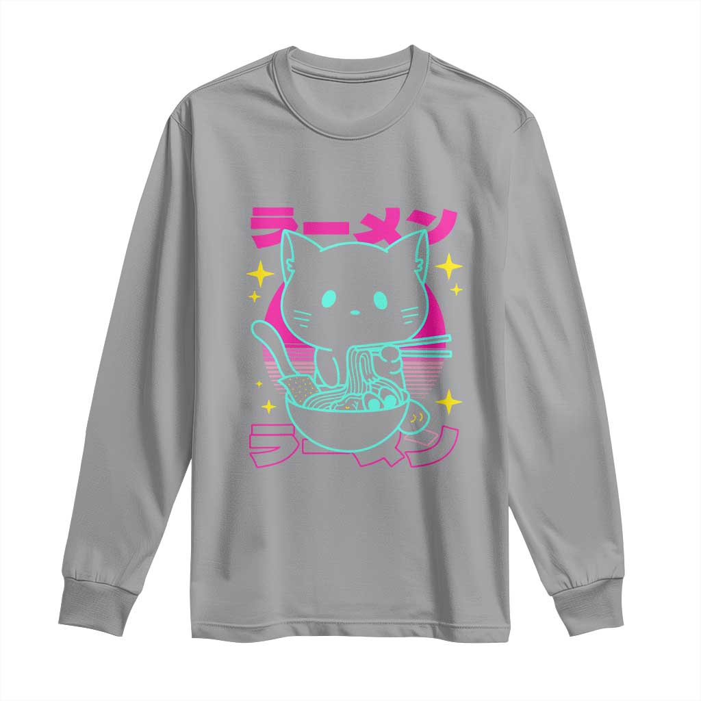 Kawaii Ramen Cat Long Sleeve Shirt Retro Japanese Noodles Lover Anime Aesthetic TS02 Sport Gray Print Your Wear