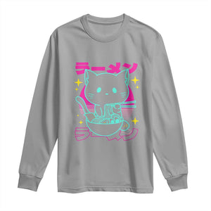 Kawaii Ramen Cat Long Sleeve Shirt Retro Japanese Noodles Lover Anime Aesthetic TS02 Sport Gray Print Your Wear