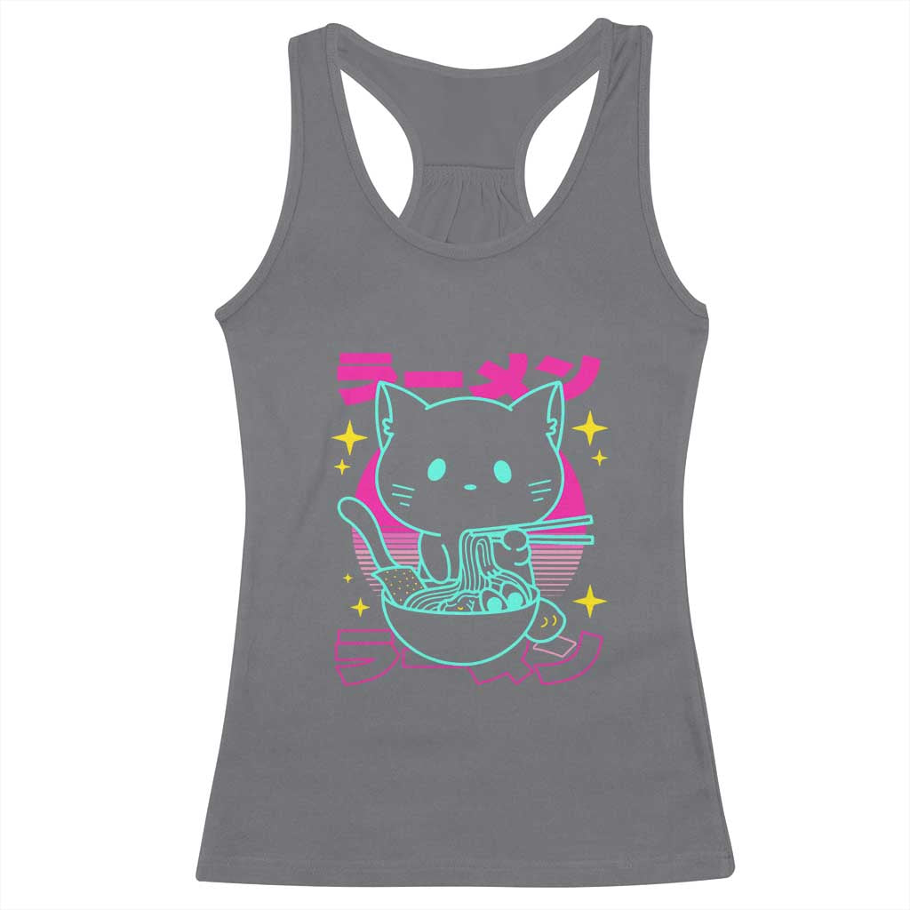 Kawaii Ramen Cat Racerback Tank Top Retro Japanese Noodles Lover Anime Aesthetic TS02 Charcoal Print Your Wear