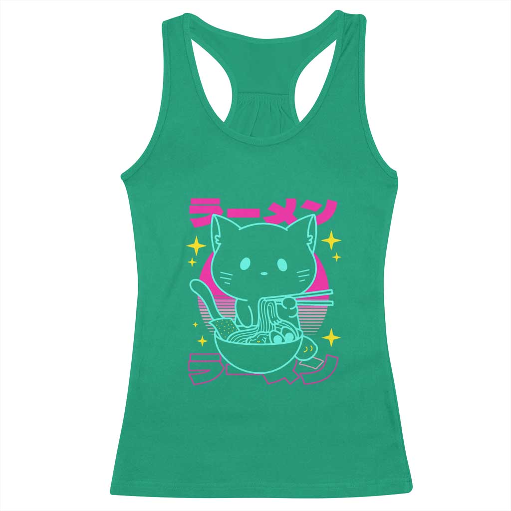 Kawaii Ramen Cat Racerback Tank Top Retro Japanese Noodles Lover Anime Aesthetic TS02 Irish Green Print Your Wear