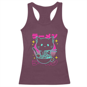 Kawaii Ramen Cat Racerback Tank Top Retro Japanese Noodles Lover Anime Aesthetic TS02 Maroon Print Your Wear