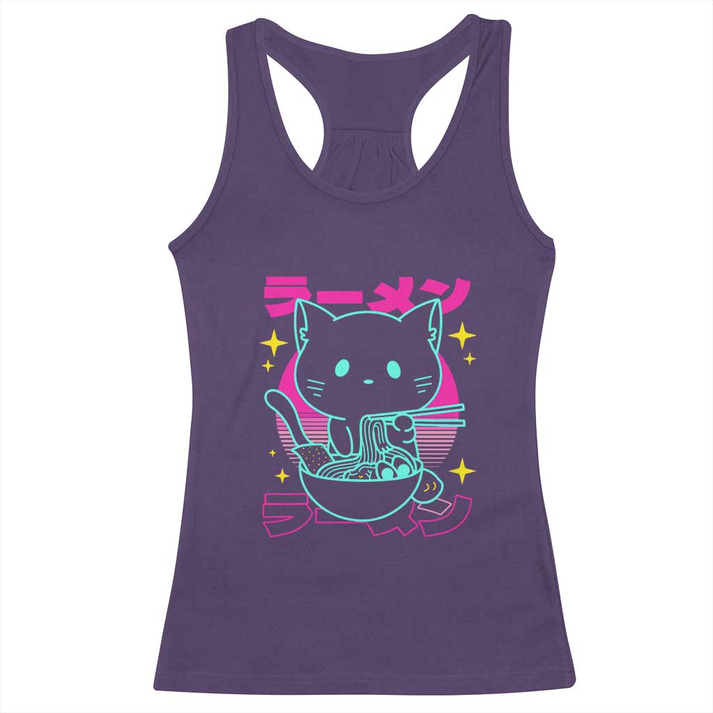 Kawaii Ramen Cat Racerback Tank Top Retro Japanese Noodles Lover Anime Aesthetic TS02 Purple Print Your Wear