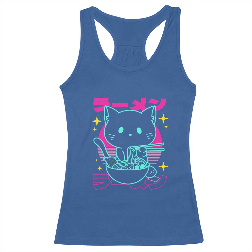 Kawaii Ramen Cat Racerback Tank Top Retro Japanese Noodles Lover Anime Aesthetic TS02 Royal Blue Print Your Wear
