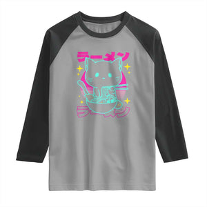 Kawaii Ramen Cat Raglan Shirt Retro Japanese Noodles Lover Anime Aesthetic TS02 Sport Gray Black Print Your Wear