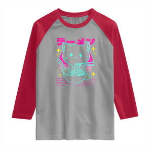 Kawaii Ramen Cat Raglan Shirt Retro Japanese Noodles Lover Anime Aesthetic TS02 Sport Gray Red Print Your Wear