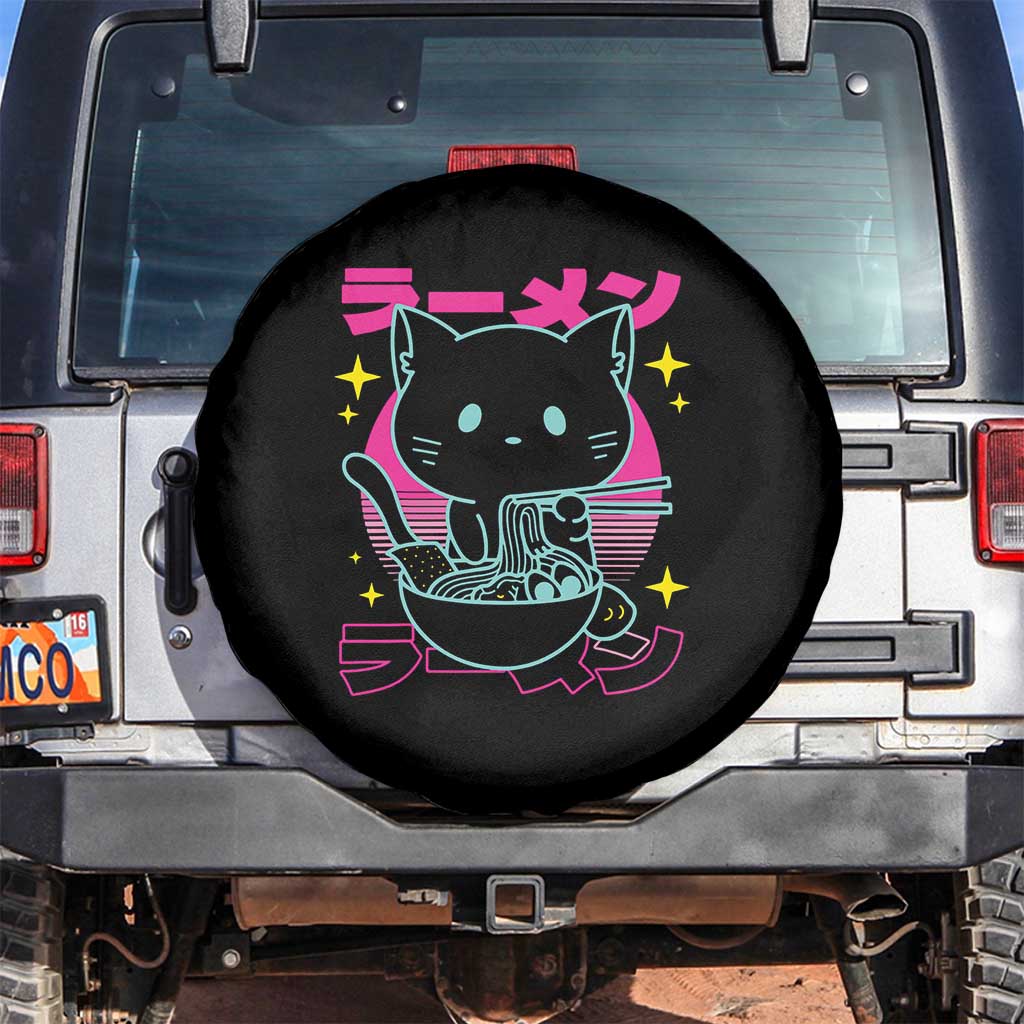 Kawaii Ramen Cat Spare Tire Cover Retro Japanese Noodles Lover Anime Aesthetic TS02 No hole Black Print Your Wear
