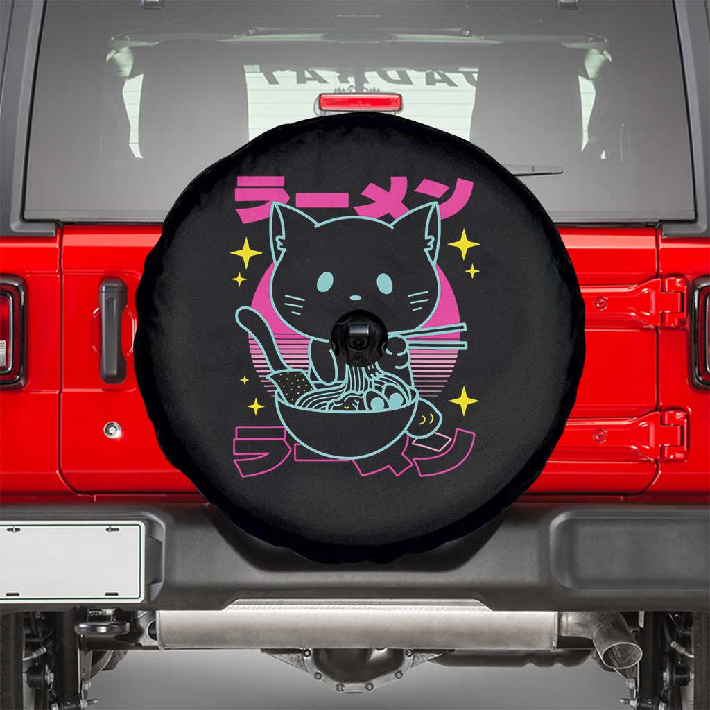 Kawaii Ramen Cat Spare Tire Cover Retro Japanese Noodles Lover Anime Aesthetic TS02 Black Print Your Wear