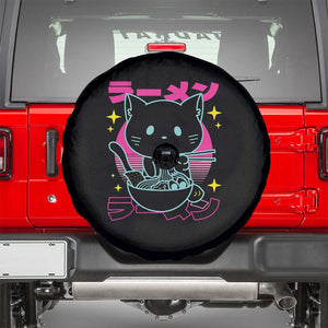 Kawaii Ramen Cat Spare Tire Cover Retro Japanese Noodles Lover Anime Aesthetic TS02 Black Print Your Wear
