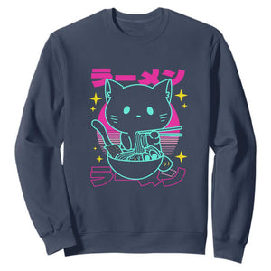 Kawaii Ramen Cat Sweatshirt Retro Japanese Noodles Lover Anime Aesthetic TS02 Navy Print Your Wear