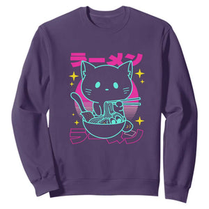 Kawaii Ramen Cat Sweatshirt Retro Japanese Noodles Lover Anime Aesthetic TS02 Purple Print Your Wear