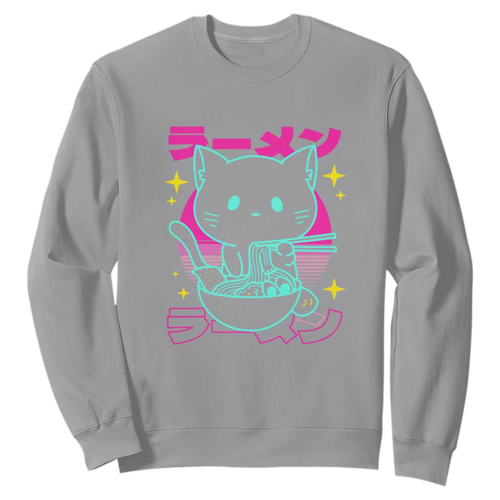 Kawaii Ramen Cat Sweatshirt Retro Japanese Noodles Lover Anime Aesthetic TS02 Sport Gray Print Your Wear