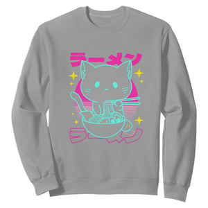 Kawaii Ramen Cat Sweatshirt Retro Japanese Noodles Lover Anime Aesthetic TS02 Sport Gray Print Your Wear
