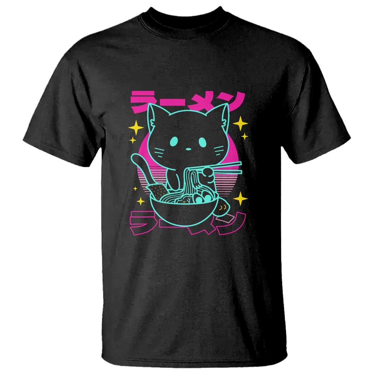 Kawaii Ramen Cat T Shirt Retro Japanese Noodles Lover Anime Aesthetic TS02 Black Print Your Wear