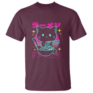Kawaii Ramen Cat T Shirt Retro Japanese Noodles Lover Anime Aesthetic TS02 Maroon Print Your Wear