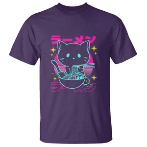 Kawaii Ramen Cat T Shirt Retro Japanese Noodles Lover Anime Aesthetic TS02 Purple Print Your Wear