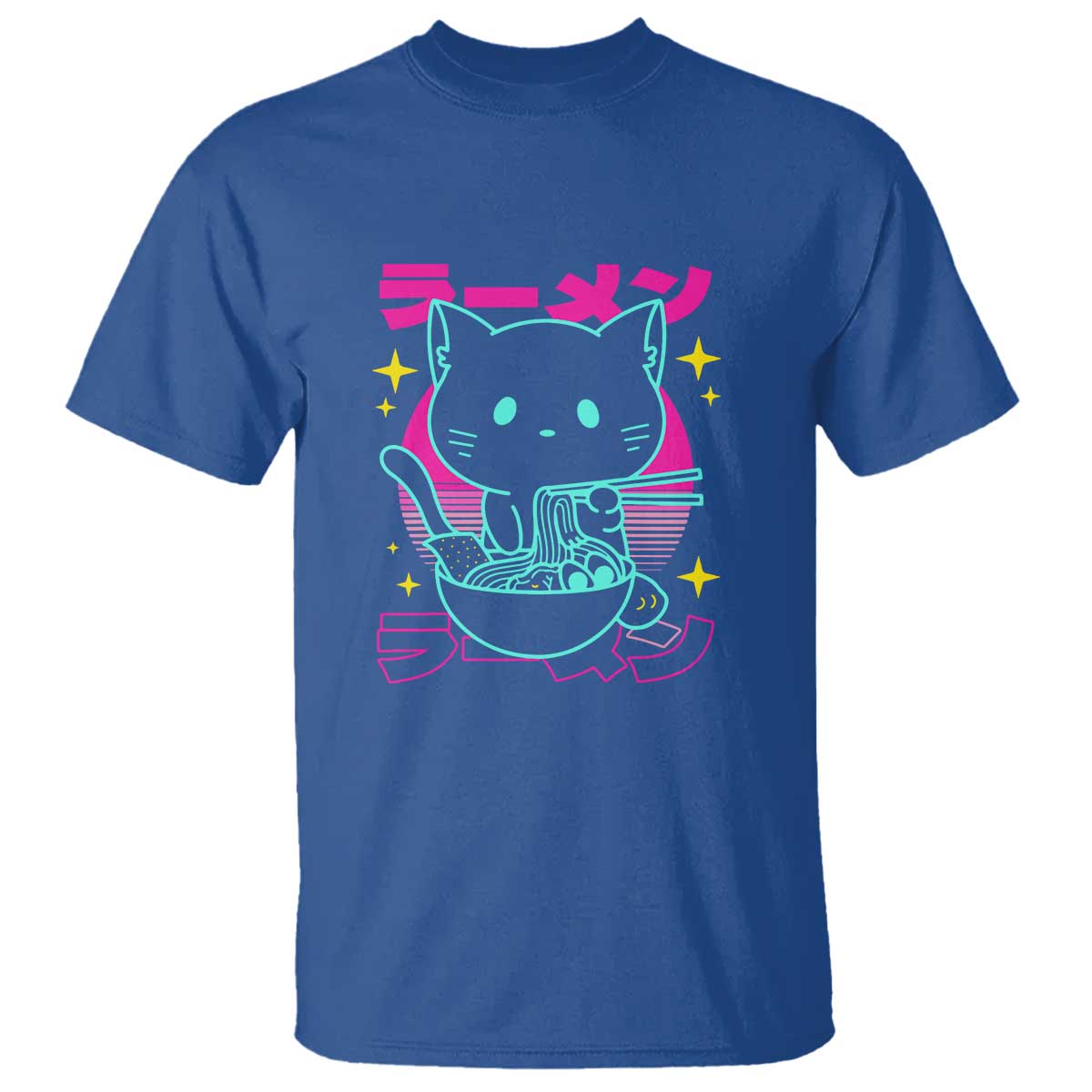 Kawaii Ramen Cat T Shirt Retro Japanese Noodles Lover Anime Aesthetic TS02 Royal Blue Print Your Wear