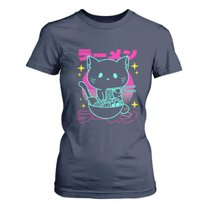 Kawaii Ramen Cat T Shirt For Women Retro Japanese Noodles Lover Anime Aesthetic TS02 Navy Print Your Wear