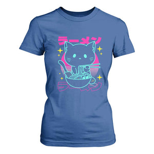 Kawaii Ramen Cat T Shirt For Women Retro Japanese Noodles Lover Anime Aesthetic TS02 Royal Blue Print Your Wear