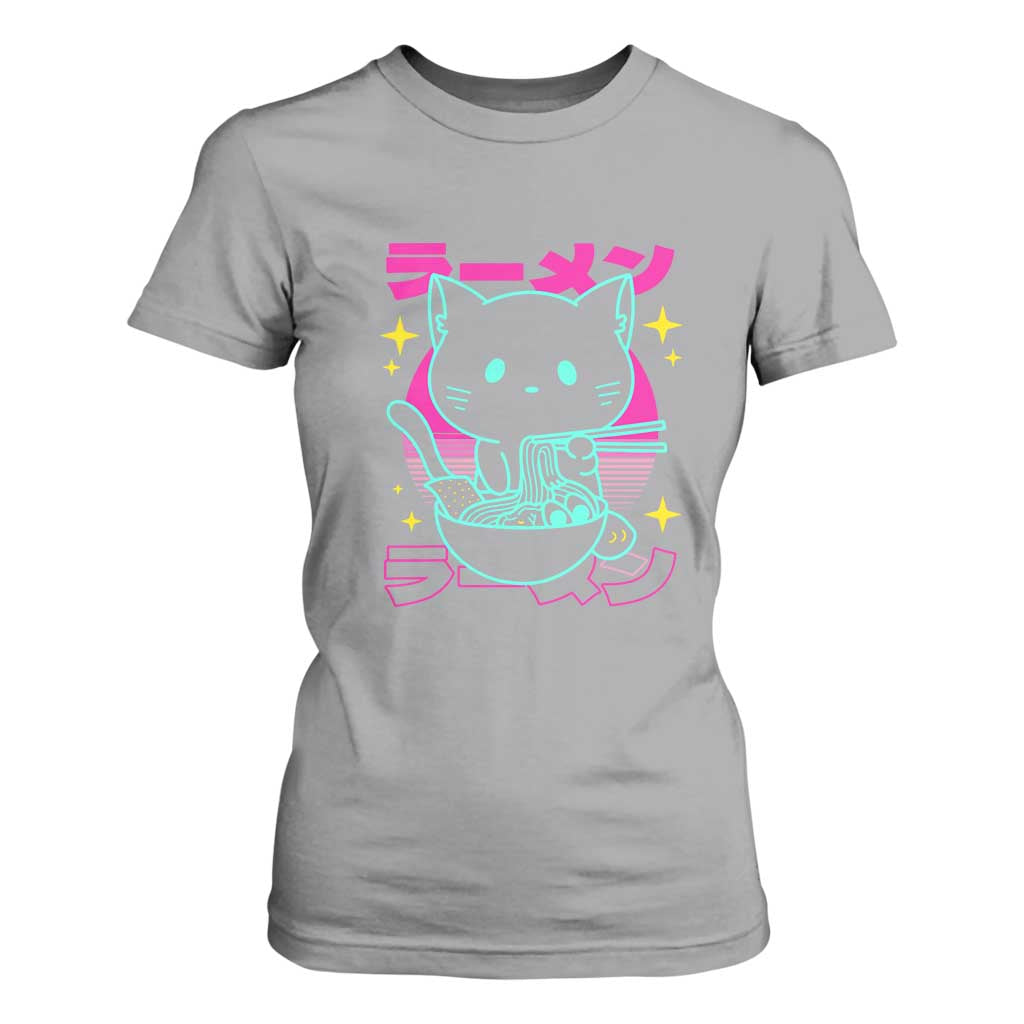 Kawaii Ramen Cat T Shirt For Women Retro Japanese Noodles Lover Anime Aesthetic TS02 Sport Gray Print Your Wear