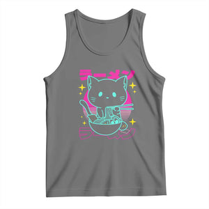 Kawaii Ramen Cat Tank Top Retro Japanese Noodles Lover Anime Aesthetic TS02 Black Heather Print Your Wear
