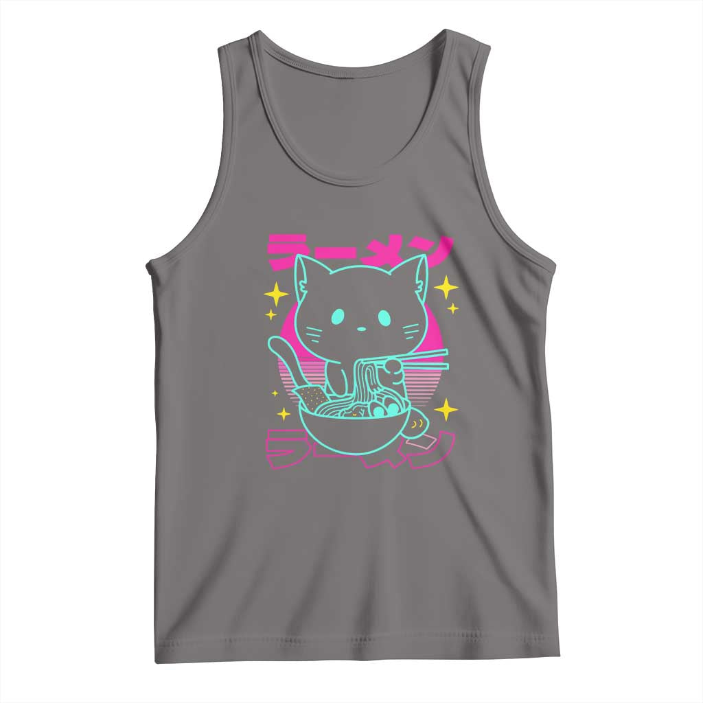 Kawaii Ramen Cat Tank Top Retro Japanese Noodles Lover Anime Aesthetic TS02 Deep Heather Print Your Wear