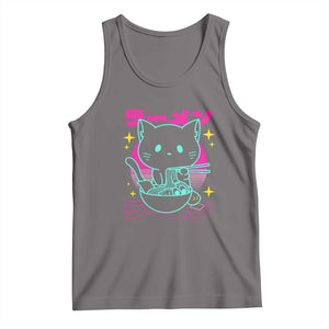 Kawaii Ramen Cat Tank Top Retro Japanese Noodles Lover Anime Aesthetic TS02 Deep Heather Print Your Wear
