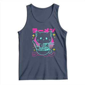 Kawaii Ramen Cat Tank Top Retro Japanese Noodles Lover Anime Aesthetic TS02 Navy Print Your Wear