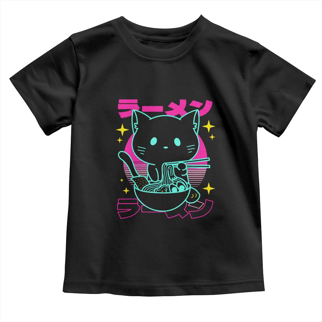 Kawaii Ramen Cat Toddler T Shirt Retro Japanese Noodles Lover Anime Aesthetic TS02 Black Print Your Wear